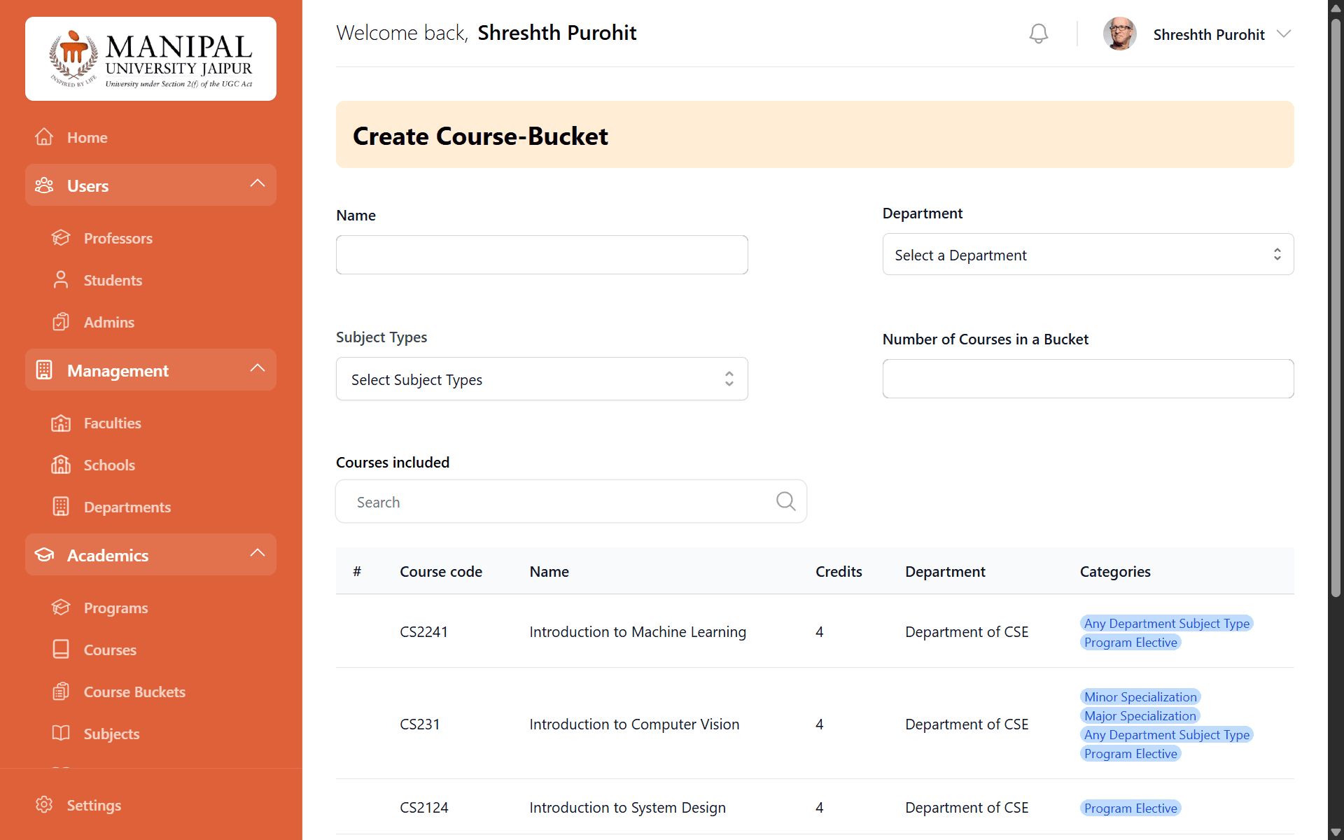 Elective Management System (Internship project)